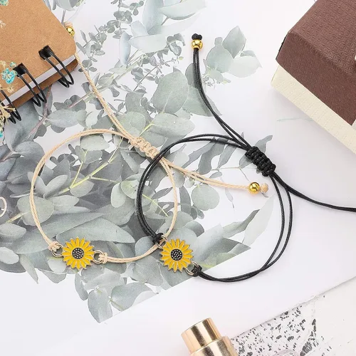 Vista 3 de 10 pulseras de girasol hechas a mano con cuerda trenzada ajustable para mujeres y niñas