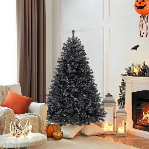 Vista 7 de [Usado] Yaheetech Árbol de Navidad artificial de pino abeto negro con bisagras y luces incorporadas de 4.5 pies para Halloween, árbol de Navidad