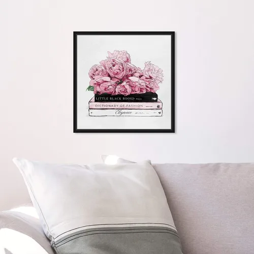 Vista 4 de The Oliver Gal Artist Co. Lienzo enmarcado para pared, diseño de rosas y libros de elegancia, decoración del hogar, 12 x 12 pulgadas, rosa, blanco