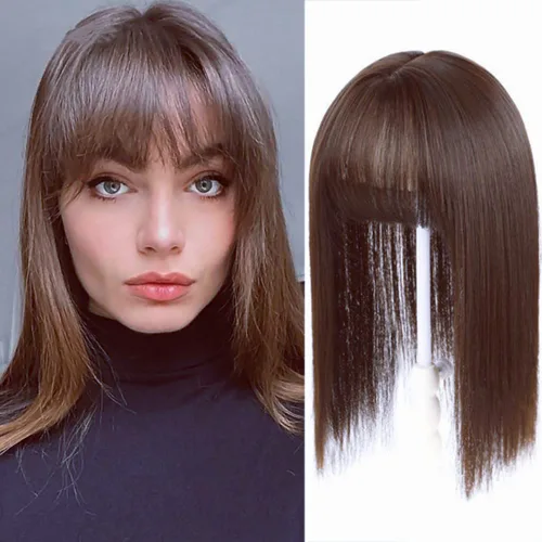 Vista 4 de Yudit Peluca de cabello humano sintético de 14 pulgadas con clip para mujer, rubio claro Dorado claro