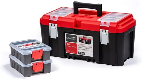 Vista 7 de Práctica caja de herramientas con cerradura de 16 pulgadas con dos organizadores de 5.5 pulgadas, múltiples compartimentos, divisores extraíbles