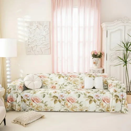 Vista 22 de Erosebridal Funda de sofá floral de 71 x 91 pulgadas, diseño de loto, antideslizante, acuarelas, diseño de hojas de flores azules, con pintura
