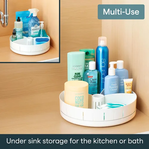 Vista 6 de YouCopia SinkSuite - Plato giratorio debajo del fregadero con divisores ajustables, organizador Lazy Susan para almacenamiento de cocina o baño