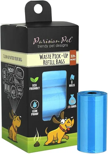 Vista 17 de Parisian Pet Bolsas ecológicas para excrementos de perro, 8 rollos, 20 bolsas por rollo, sin perfume, a prueba de fugas, perfectas para limpiar Casa