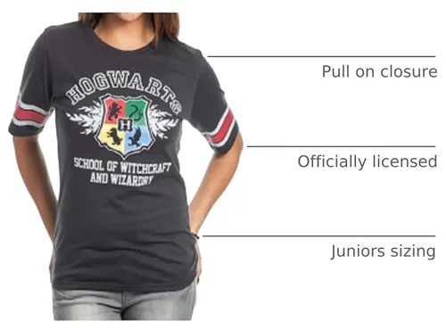 Vista 2 de Bioworld Harry Potter Hogwarts Juniors Camiseta de hockey negra Negro