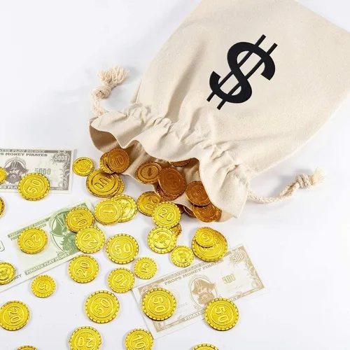 Vista 8 de 4 bolsas de dinero de lona de 6.3 x 9 pulgadas, bolsa de dinero de Halloween con letrero de dólar, sacos de dinero para disfraz de ladrón de bancos