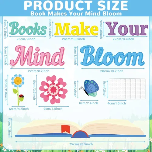 Vista 2 de Reading Makes Your Mind Bloom - Juego de tablones de anuncios para aula, decoración de primavera para decoración de boletines de primavera