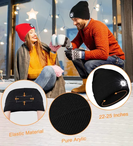 Vista 3 de Deilin Upgraded Unisex LED Lighted Beanie Hat Rechargeable Adjustable Brightness Headlamp Winter LED Hat Light