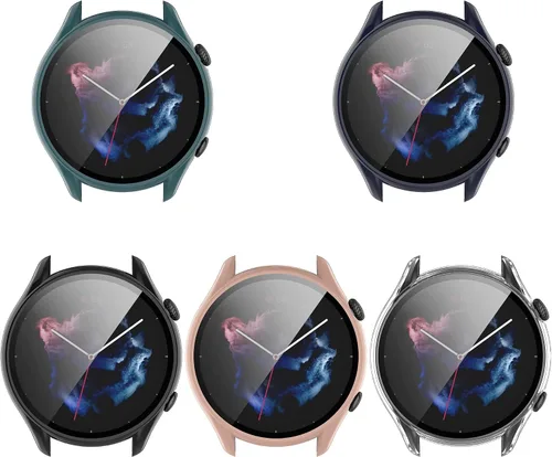 Vista 3 de Funda compatible con Amazfit GTR 3 Pro/GTR 3, protector de pantalla delgado de PC [marco de color de metal chapado] [cobertura completa 3D]