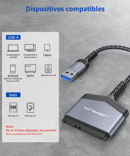 Vista 5 de JSAUX Cable SATA a USB, USB 3.0 a 2.5 pulgadas, adaptador de disco duro Gris