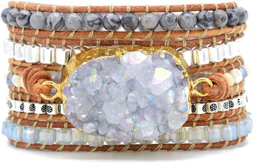 Vista 50 de ZOSOJONA - Pulseras bohemias hechas a mano de piedra natural, que dan vuelta, con cuentas de cristal de turquesa