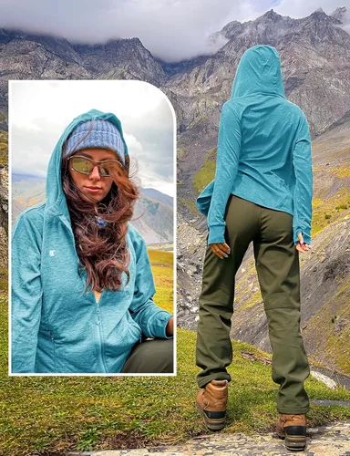Vista 36 de TBMPOY Chaquetas con capucha y protección solar UPF 50+ para mujer, ligeras, de manga larga, para senderismo, exteriores, con cremallera completa