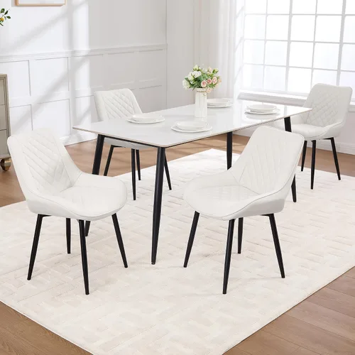 Vista 22 de Silla de Comedor, Sillas de Comedor Modernas con Cojines Gruesos, Sillas de Comedor y Cocina Tapizadas en Cuero Sintético con Patas Metálicas Marrón
