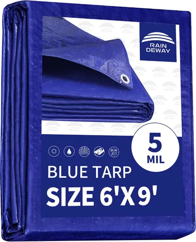 Vista 19 de RAINDEWAY Tarps - Lona impermeable de color azul de 4 x 16 pies de grosor, resistente a desgarros, multiusos, para techo, campamento, automóvil