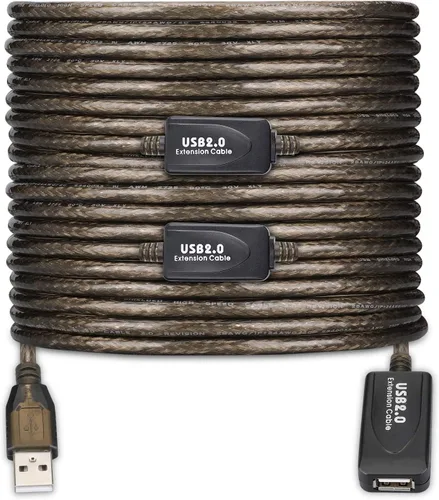 Vista 17 de Cable de extensión USB 2.0 tipo A macho a hembra repetidor activo de 50 pies, alta velocidad 480 Mbps Transparente negro