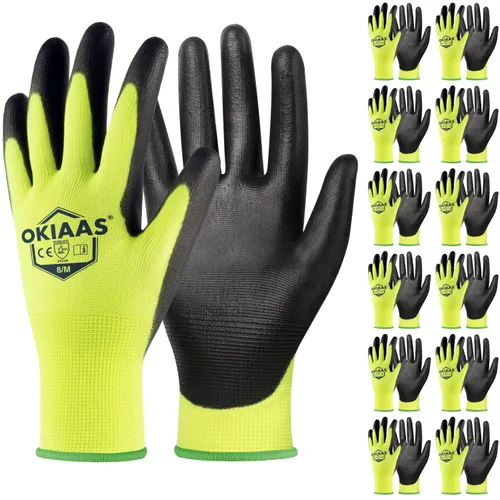 Vista 14 de OKIAAS Guantes de trabajo ultrafinos y ligeros para hombre con agarre, 12 pares, color negro, talla S