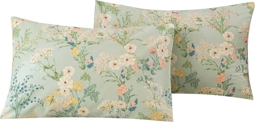 Vista 26 de ECOCOTT Juego de 2 fundas de almohada florales de tamaño estándar, 100% algodón lavado con cierre de sobre, fundas de almohada estampadas de flores