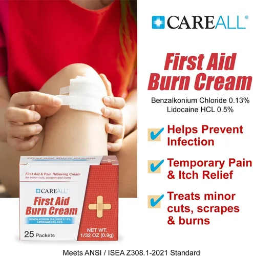 Vista 3 de CareALL Crema de Alivio de Quemaduras de Primeros auxilios, paquetes de 0.9g (0.032 oz) (paquete de 25) Crema de Primeros Auxilios que Alivia