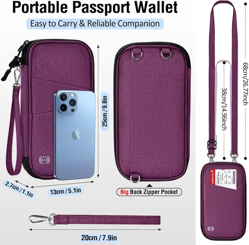 Vista 5 de BKNOOU Soporte para pasaporte familiar con bloqueo Rfid, organizador de documentos de viaje, cartera de pasaporte de viaje, soporte múltiple
