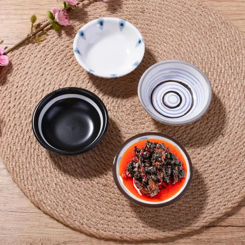 Vista 3 de Plato pequeño de salsa de soja, plato de sabor de cerámica, plato de sushi de estilo japonés, plato de salsa de 4 piezas