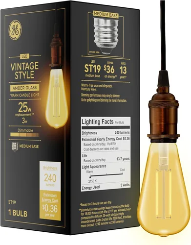 Vista 12 de GE Bombillas LED de estilo vintage, 60 vatios, acabado ámbar, bombillas estilo Edison ST19 (paquete de 6)