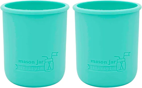 Vista 8 de Mason Jar Lifestyle Pinta de boca ancha de silicona de 16 onzas para proteger la pelota, Kerr, tarros de conservas (4, Americana Multicolor)