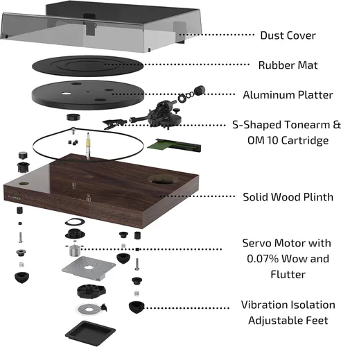 Vista 6 de Fluance RT82 - Tocadiscos de vinilo de alta fidelidad de referencia con cartucho Ortofon OM 10, motor de control de velocidad, peso de récord, lápiz