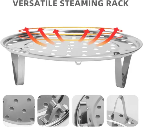 Vista 7 de 2 Pack Stainless Steel Steamer Rack with Removable Legs Design, Polished Silver Finish, Fits Most Pots, Stable Support for Pressure Cookers and