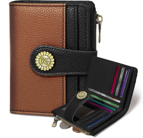 Vista 49 de Kelvoris Cartera pequeña Rfid para mujer, plegable, con cremallera, bolsillo para monedas, piel sintética, compacto, para tarjetas de crédito