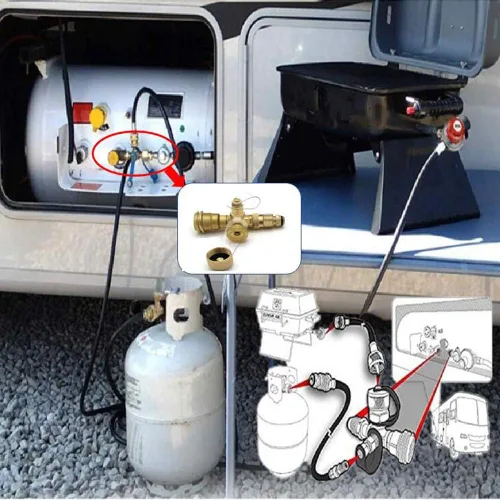 Vista 4 de Adaptador en T de latón de gas propano RV con 4 puertos