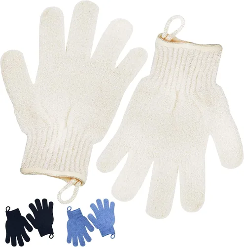 Vista 10 de Guantes exfoliantes con lazo para colgar, 1 par de guantes de baño y ducha de carbón de bambú, guantes de baño para exfoliación de ducha y cabello