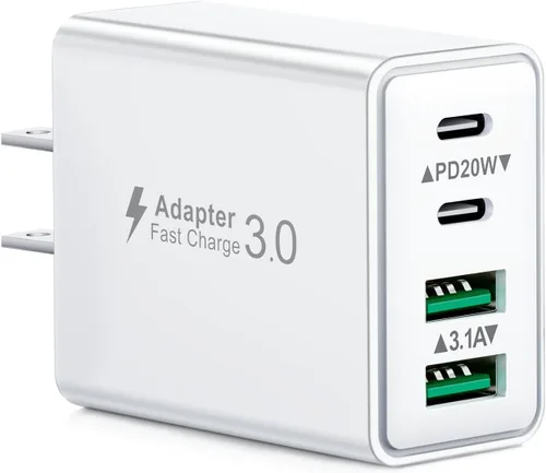 Vista 13 de Bloque de carga USB C, cargador de pared USB C de 40 W, adaptador de corriente PD de doble puerto, enchufe de pared QC USB C, bloque de carga rápida