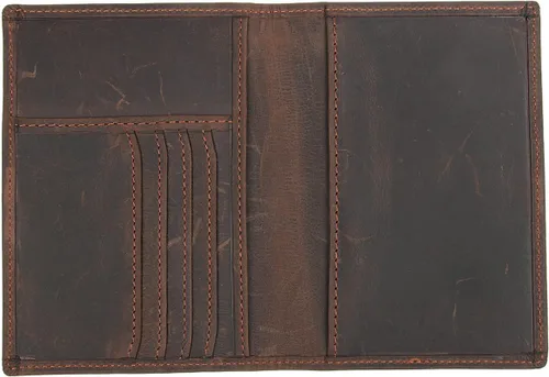 Vista 6 de Cartera plegable de viaje con bloqueo RFID de cuero genuino para pasaporte, Marrón oscuro, Cartera Rfid