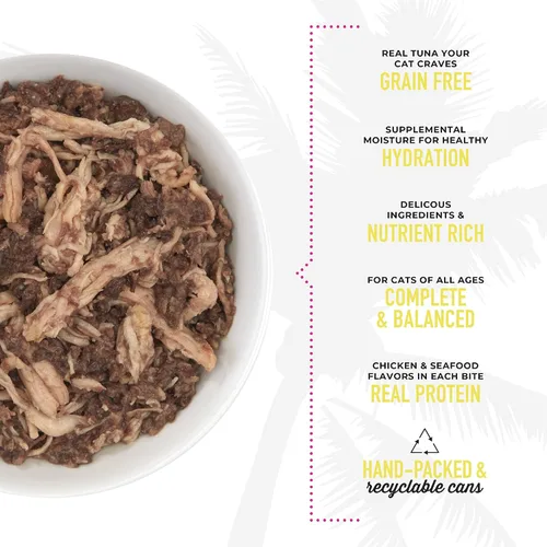 Vista 6 de Tiki Cat Luau - Comida húmeda sin granos, baja en carbohidratos, con aves de corral o peces en consomé para gatos adultos y gatitos., Atún y pollo