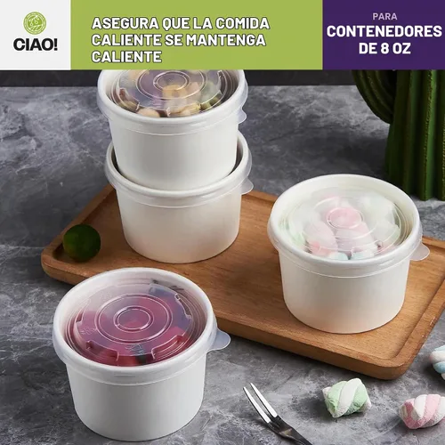 Vista 5 de CIAO! Tapa de PP de 3.543 in de diámetro, diseñada y apta para contenedores de papel de 8 oz (1000/caja)