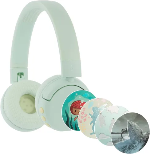 Vista 4 de BuddyPhones POP Fun Auriculares plegables Bluetooth para niños + micrófono, funciona con cable o inalámbrico, limitación de volumen SafeAudio