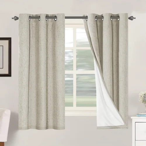 Vista 105 de H.VERSAILTEX Cortinas 100% opacas con aislamiento térmico, texturizadas, de lino, con bloqueo completo de calor y luz, para sala de estar y Negro