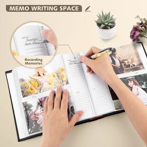 Vista 4 de Golden State Art, álbum de fotos de cuero sintético con capacidad para 200 fotos de 4 x 6 pulgadas con espacio para escribir notas, ideal para bodas