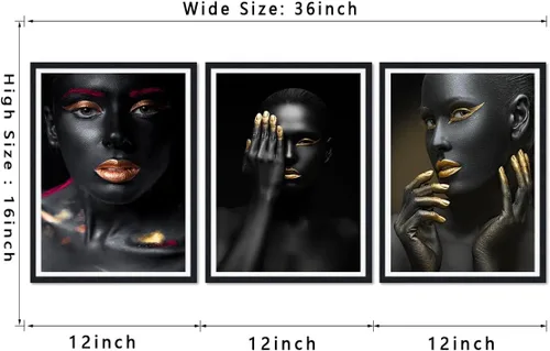 Vista 5 de MAMAGO Lienzo decorativo para pared, pintura de belleza dorada y negra, fotos de mujeres africanas, hermosos pósteres de mujer negra, impresiones