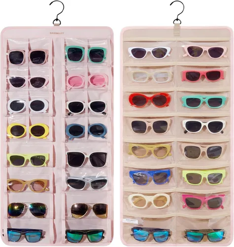 Vista 8 de BAGSMART Organizador de joyas colgante, estuche de almacenamiento para lentes de sol a prueba de polvo montado en la pared, estuche de viaje