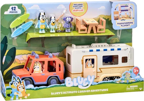 Vista 2 de Bluey - Ultimate Caravan Adventures - Juego de caravana y tres figuras de 2.5-3 pulgadas y vehículo familiar de tracción en las cuatro ruedas con 2