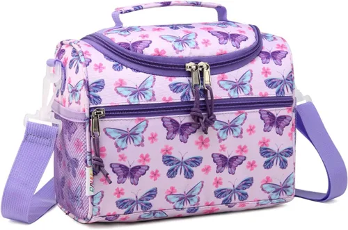 Vista 10 de RAVUO Bolsa de almuerzo para niños, reutilizable, aislada, lindo kit de comida térmica para niños pequeños con correa de hombro desmontable
