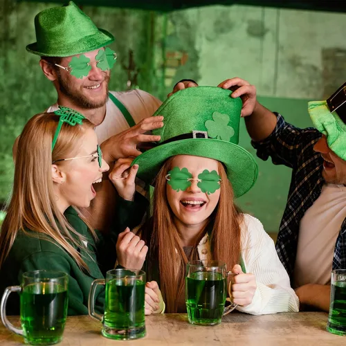 Vista 4 de Woosir 3 pares de gafas de trébol irlandés para el día de San Patricio, lentes de trébol verdes de cuatro hojas, marco de metal, para mujeres
