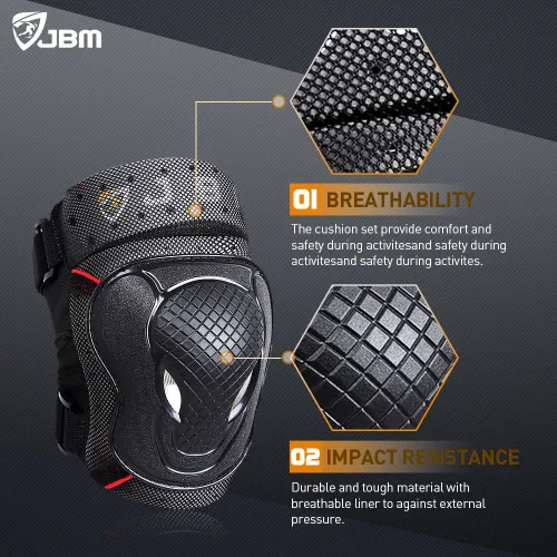 Vista 3 de JBM BMX Rodilleras y coderas con muñequeras, equipo protector. Conjunto para ciclismo, equitación, andar en bicicleta y varios deportes. Protección