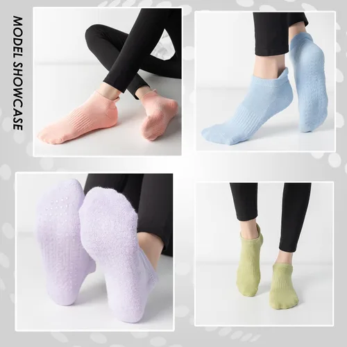 Vista 5 de Women Non Slip Grip Ankle Socks with Anti-Skid Soles Cushioned for Yoga, Pilates, Barre,Hospital, Home, Walking