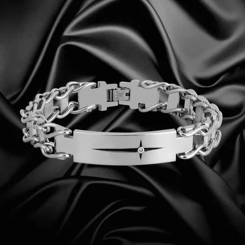 Vista 5 de Mens Cross Bracelet, Son Grandson Dad Husband Bracelets, Stainless Steel Link Bracelet Adjustable