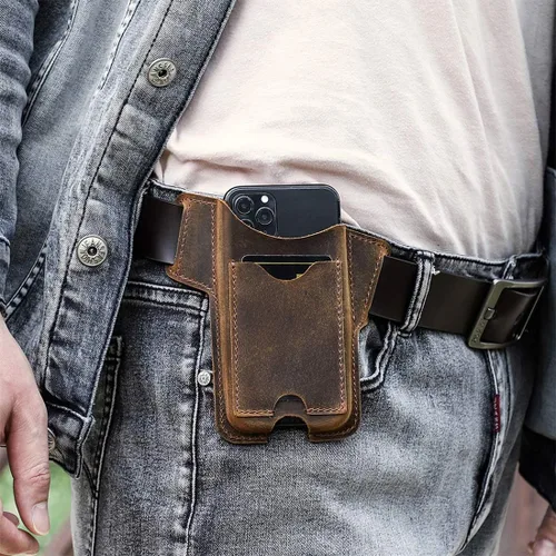 Vista 6 de Funda de cuero para teléfono para hombre, funda universal para cintura con agujero para cinturón