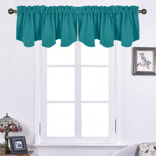 Vista 42 de NICETOWN - Cortinas con valances azul piedra para ventana de sala de estar, dormitorio, baño, 2 paneles estilo granja rústico para comedor, cortinas
