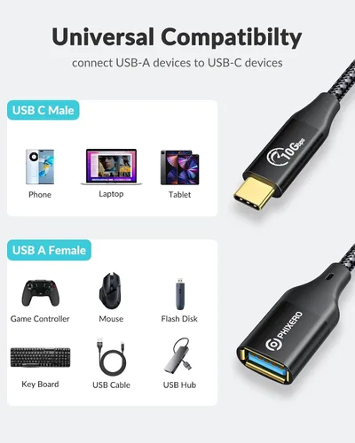 Vista 6 de PHIXERO Adaptador USB-C a USB-A, 10Gbps, compatible con MacBook, iPad Pro, Samsung Galaxy