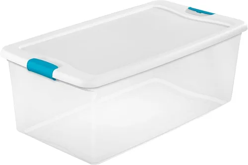 Vista 20 de Sterilite - Paquete de 12 contenedores de almacenamiento con pestillo para debajo de la cama, con tapas, de plástico transparente, 6 cuartos